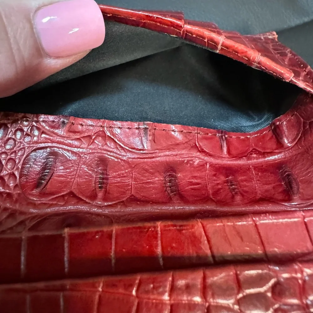 Brahmin Croc Embossed Red Leather Coin Snap Wallet